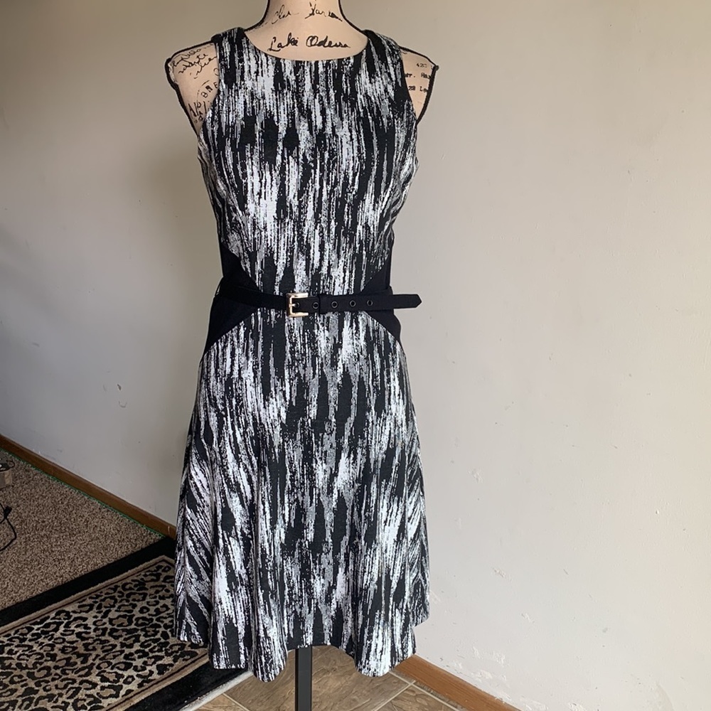 Cache Sleeveless Black White Shift Dress Sz 8 - Picture 2 of 11